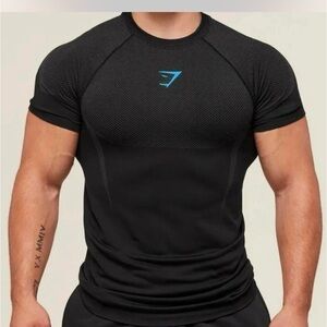 Black Athletic T-Shirt with Blue Logo